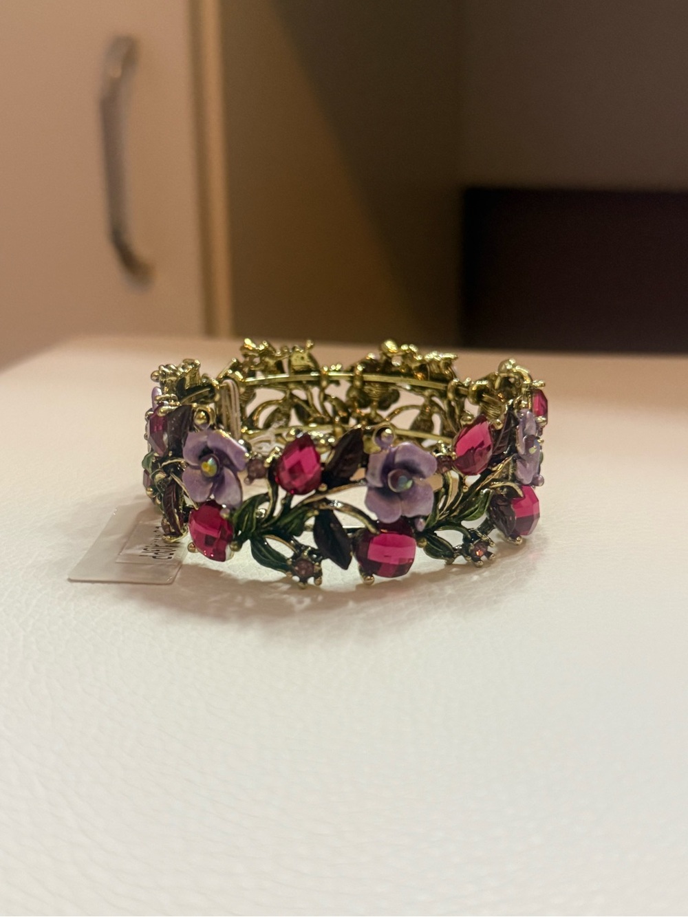 Gold Floral Bracelet in Pink & Purple NWT